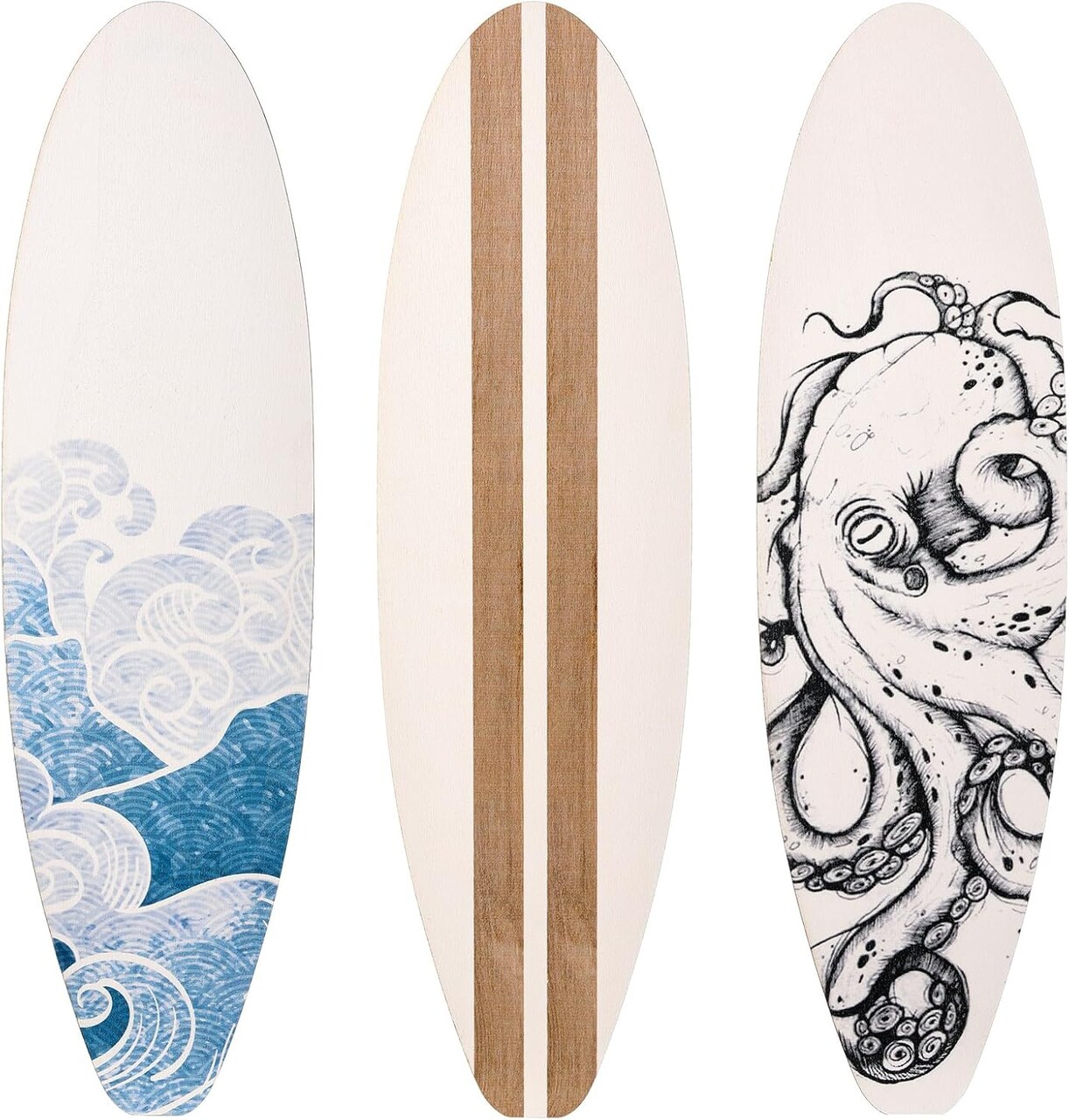 3 Pieces Surfboard Wooden Beach Decor for Bedroom Surfboard Wall Decor Summer Wood Wall Hanging Sign for Tropical Bedroom Living Room Decoration (Ocean)